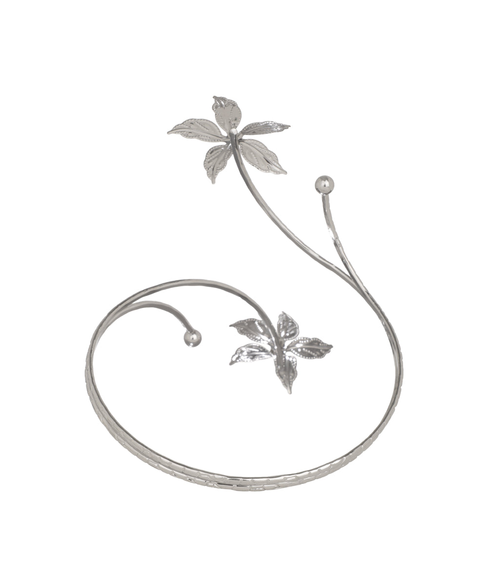 Delicate Floral Motif Open Arm Cuff | Stylika