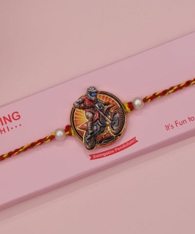 Dynamic Motorcycle Rider Magnetic Charm Rakhi | Stylika
