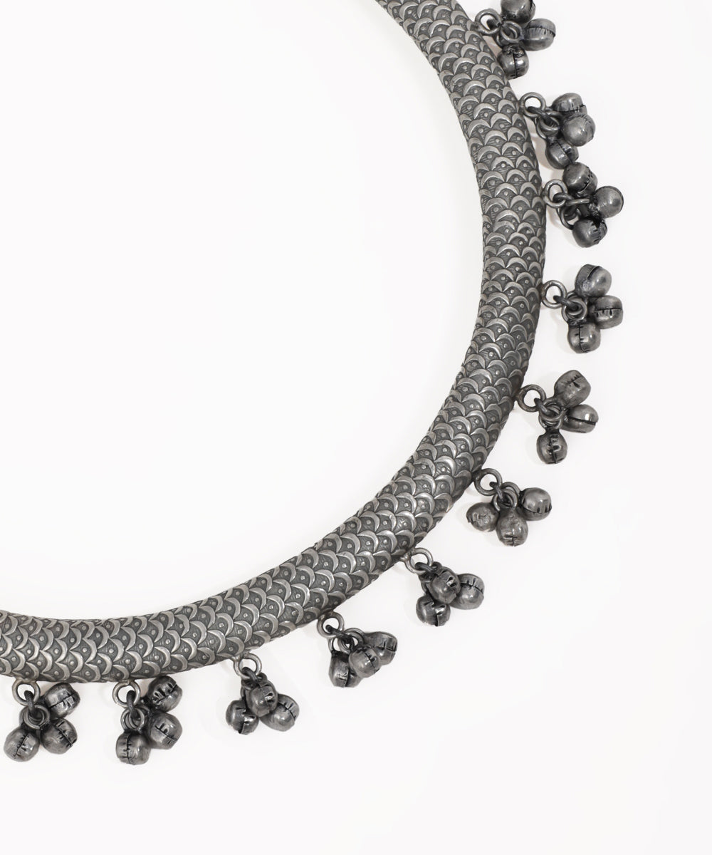 Traditional Oxidised Hasli Necklace with Dangling Clusters | Stylika