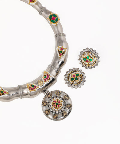 Traditional Oxidised Choker Necklace with Earrings | Stylika