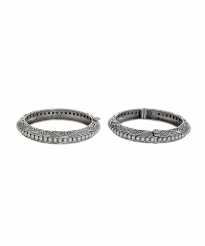 Artisan Floral Engraved Oxidised Bangles | Stylika