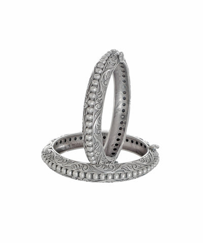 Artisan Floral Engraved Oxidised Bangles | Stylika