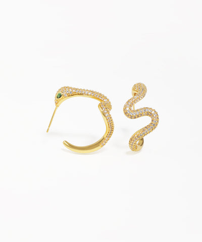 Eye-catching snake stud earrings with sculpted wave shape and crystal accents