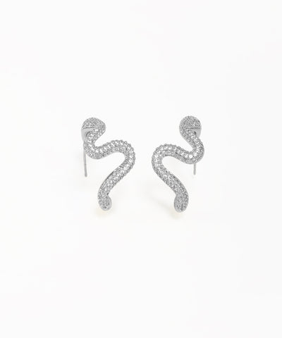 silver snake-inspired stud earrings with elegant curved design