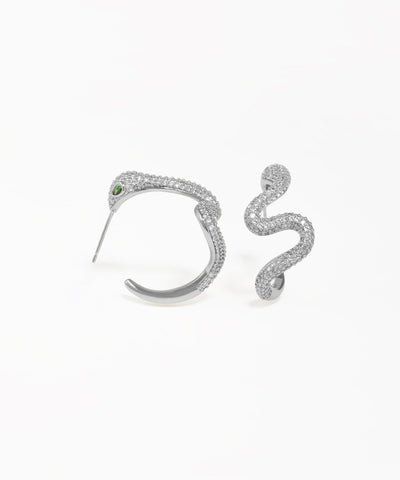 Sculptural wavy snake earrings with crystal pavé detailing