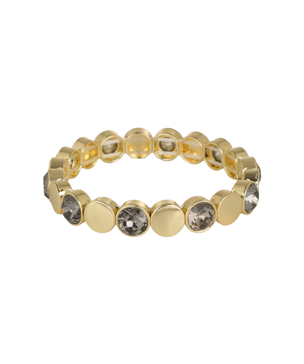 Stretch bracelet with alternating disc and crystal motif