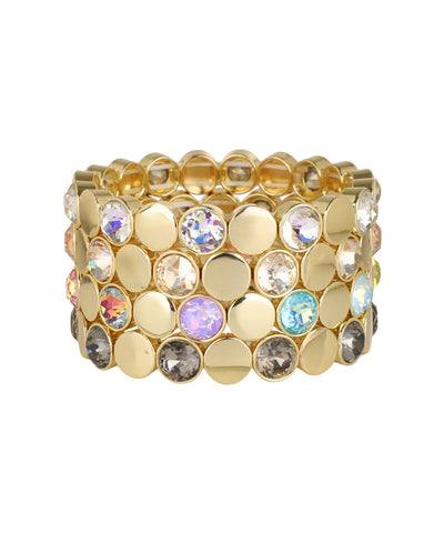 Stretchable bracelet with glass crystal and disc accents