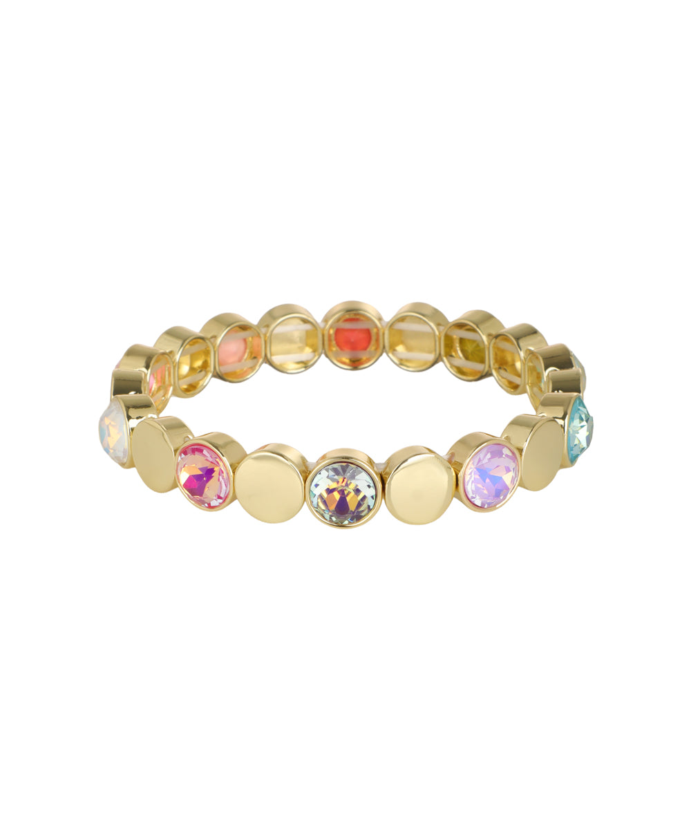 Stretch bracelet featuring multi-colour glass crystals