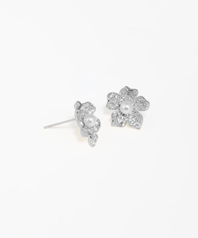 Floral pearl stud earrings with delicate petal design