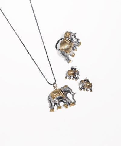 Ethnic Elephant Oxidised Necklace with Earrings Set | Stylika