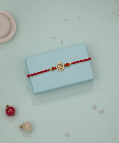 Traditional Swastika Rakhi with Stone Embellishment | Stylika