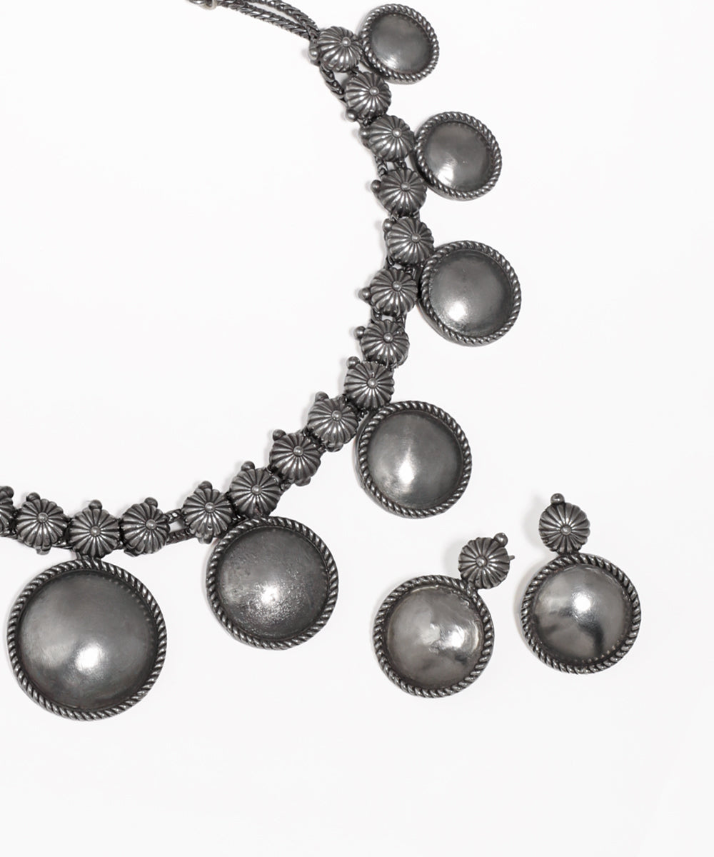 Bohemian Disc Oxidised Necklace with Earrings | Stylika
