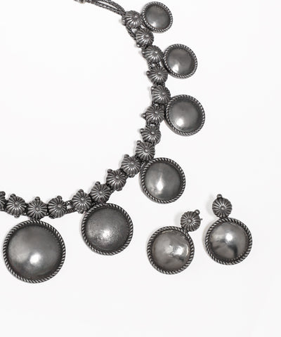 Bohemian Disc Oxidised Necklace with Earrings | Stylika