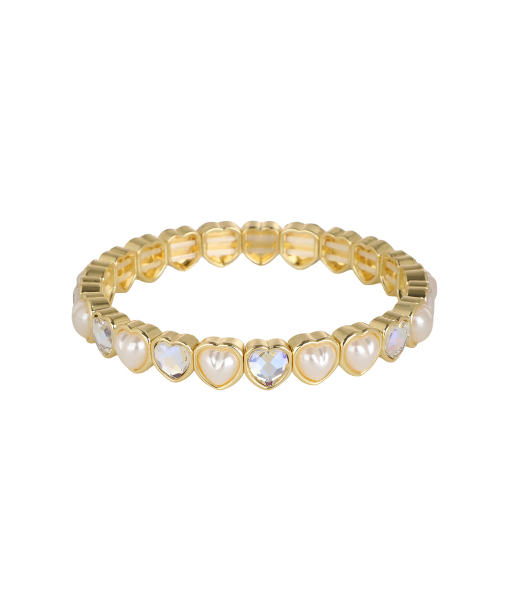 Heart motif stretch bracelet with faux pearl detail