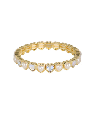 Heart motif stretch bracelet with faux pearl detail