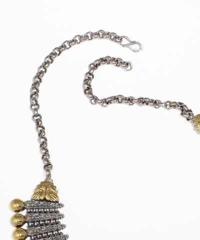 Textured Dual-Tone Oxidised Necklace with Earrings | Stylika