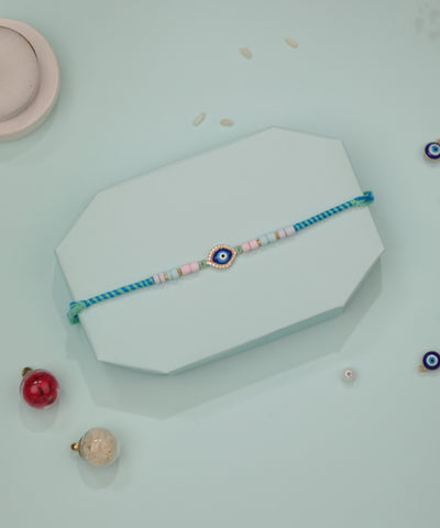 Contemporary Evil Eye Rakhi with Colorful Beads | Stylika