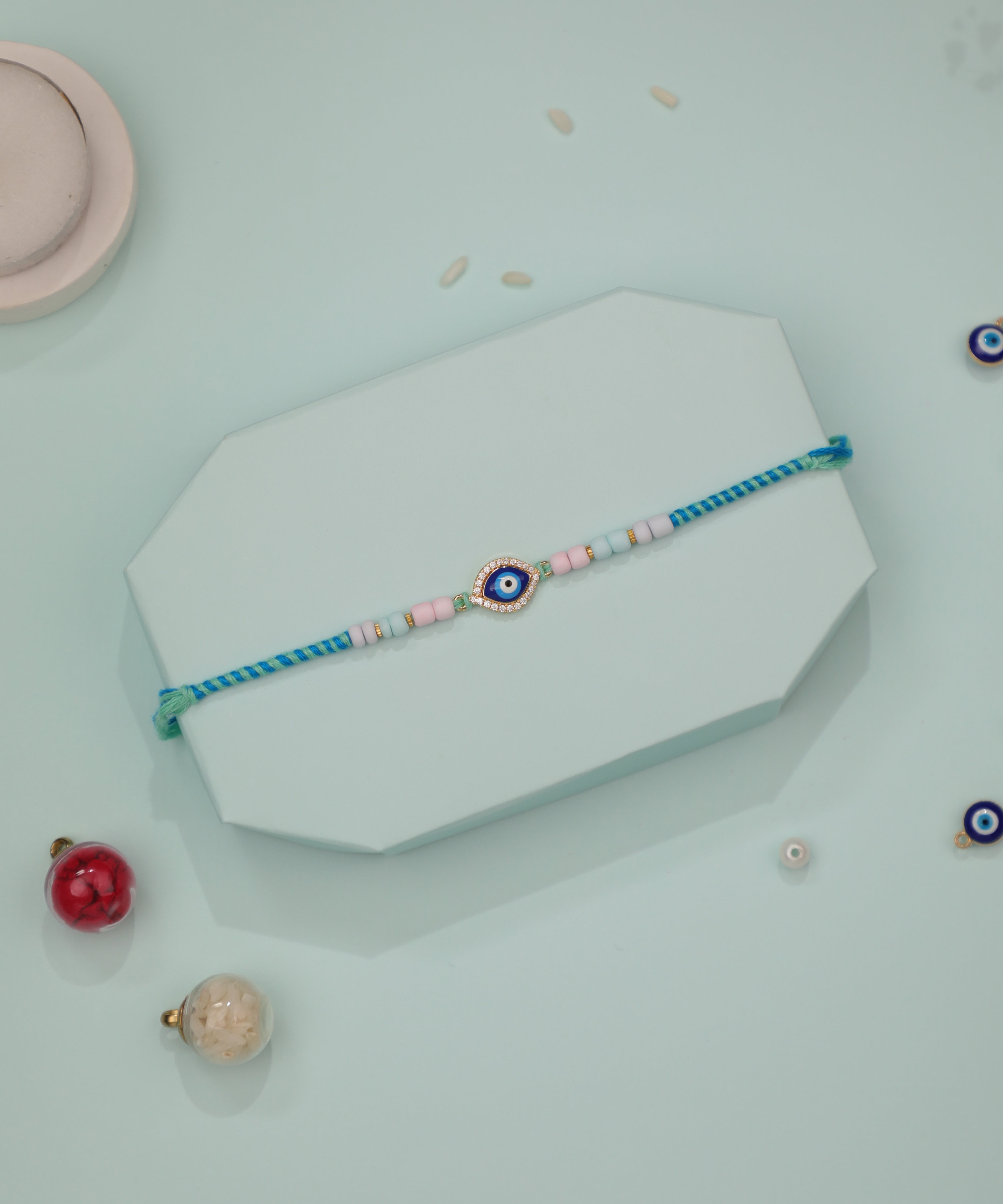 Contemporary Evil Eye Rakhi with Colorful Beads | Stylika