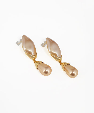 Gold dual drop earrings featuring contemporary abstract shapes