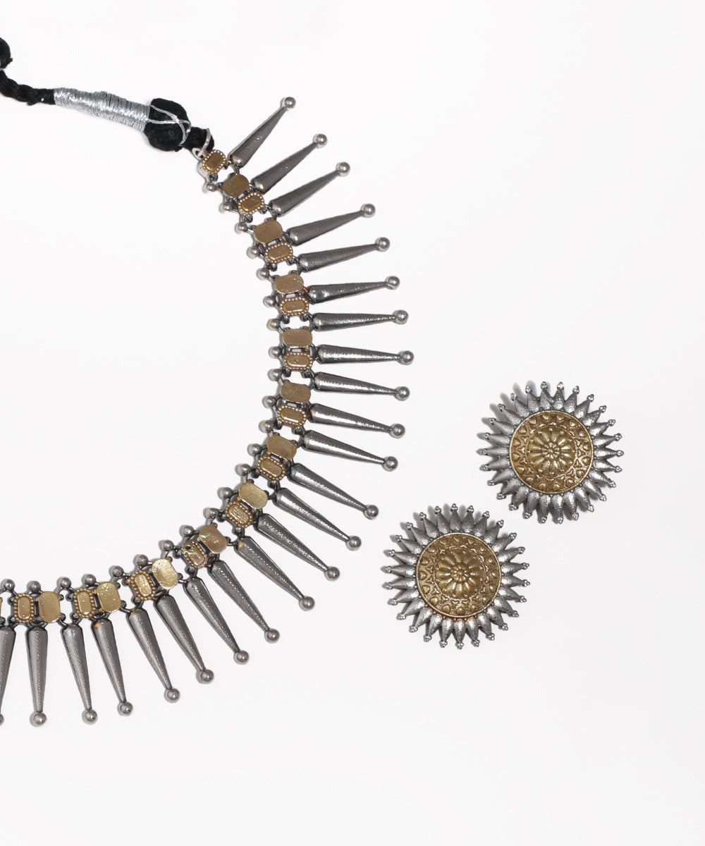 Spike & Disc Oxidised Necklace with Earrings | Stylika
