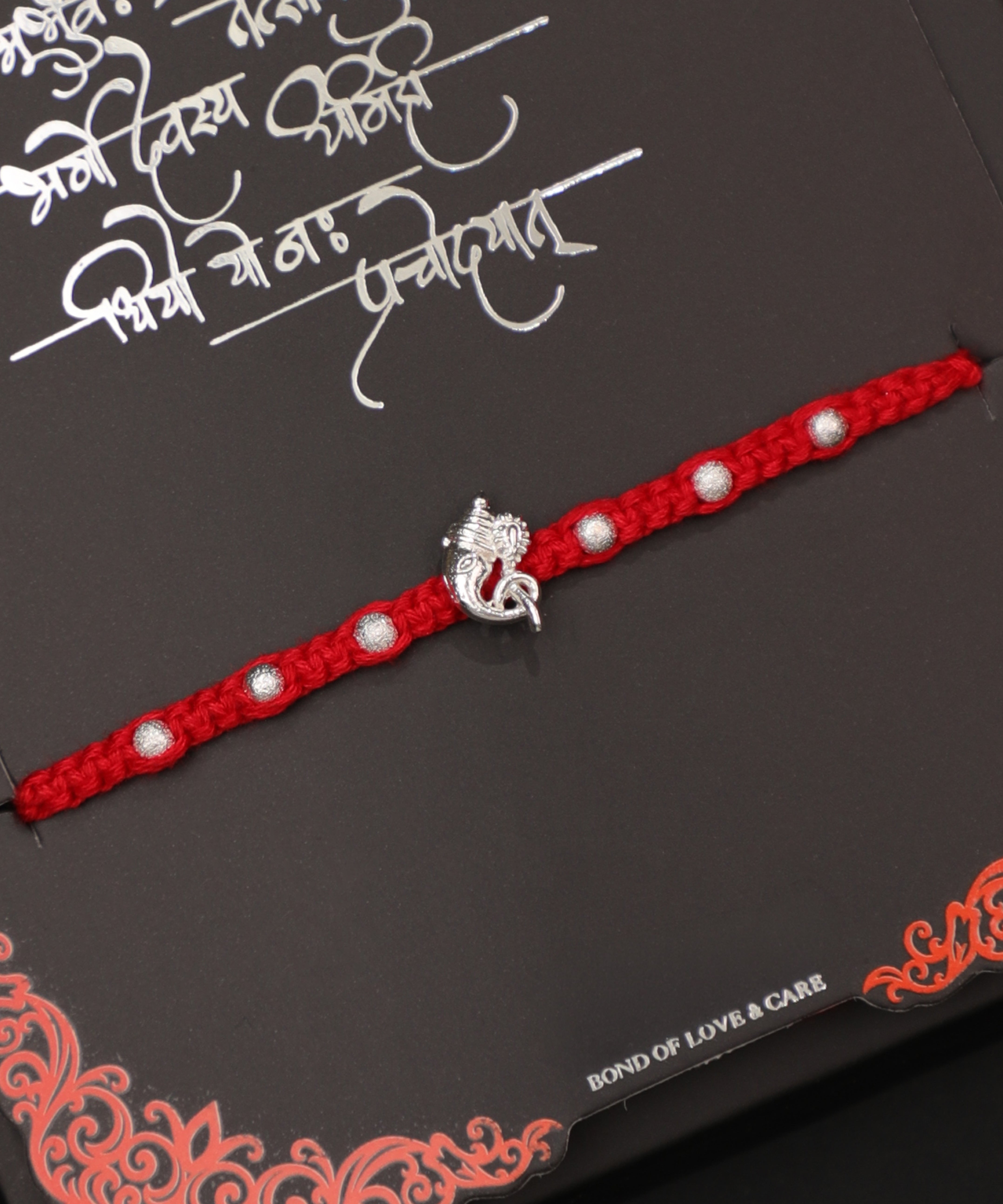 Auspicious Ganesha Charm Red Thread Rakhi with Beads | Stylika