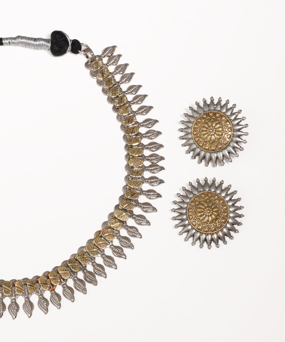 Oxidised Leaf Motif Necklace with Matching Earrings | Stylika