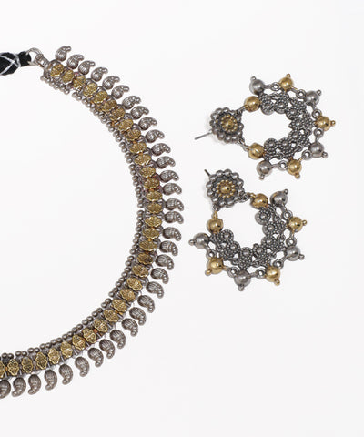 Floral Paisley Oxidised Necklace and Earring Set | Stylika