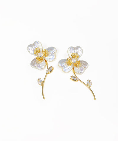 Delicate textured petal floral dangler earrings with gold-tone finish