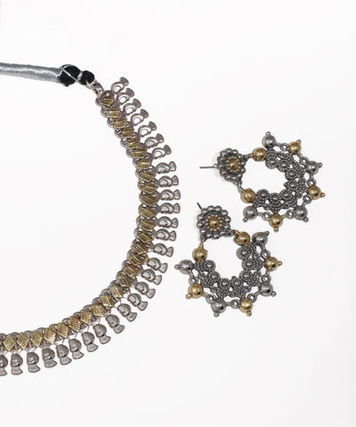 Ethnic Dome Drop Oxidised Necklace with Earrings | Stylika
