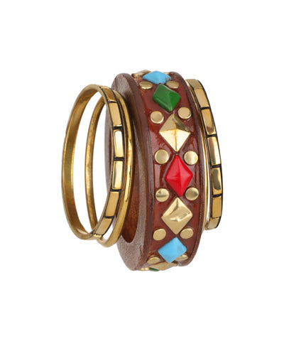 Layered Wooden Kada with Stacked Bangles structural silhouette