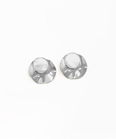 silver-tone earrings with sculptural wavy disc and oval elements