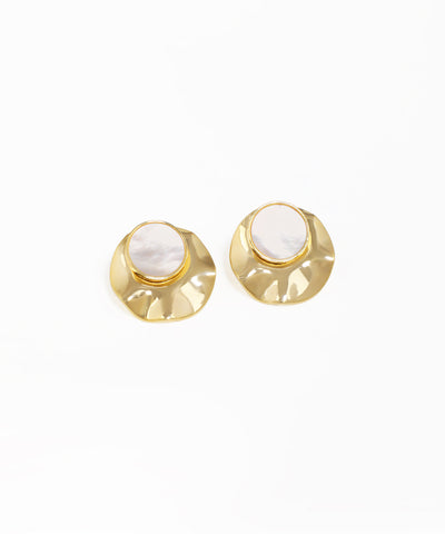 Statement wavy disc stud earrings with oval accents and gold-tone finish