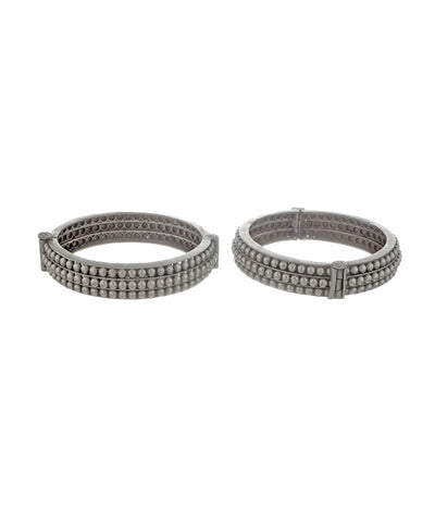 Classic Triple Row Textured Oxidised Bangles | Stylika