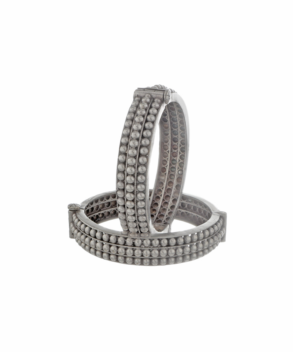 Classic Triple Row Textured Oxidised Bangles | Stylika