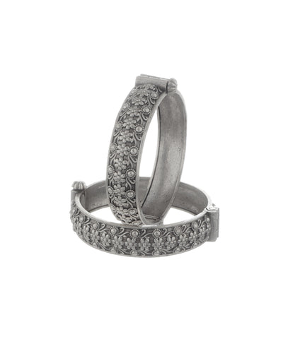 Vintage-Inspired Floral Engraved Oxidised Bangles | Stylika