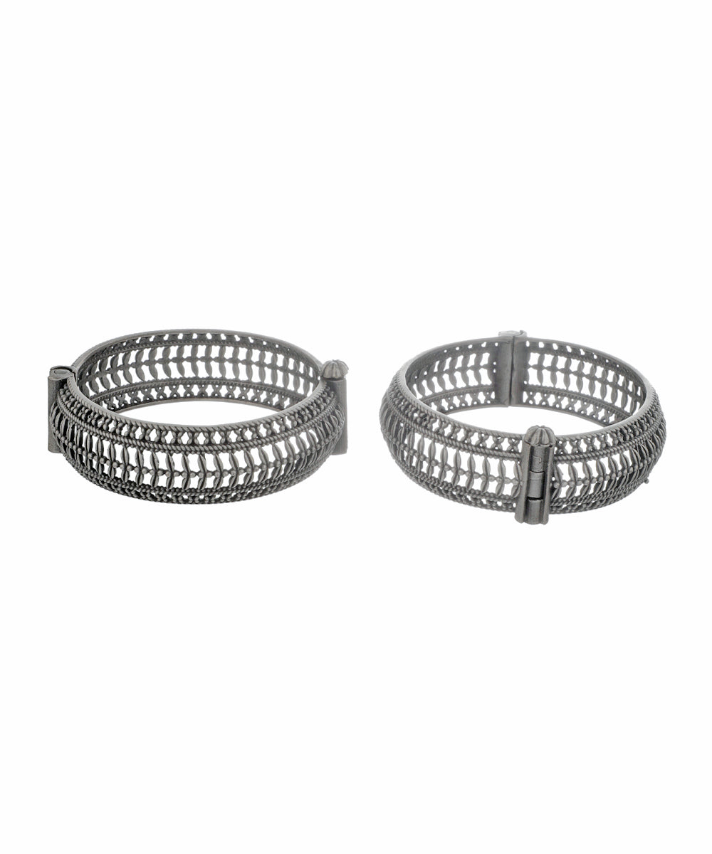 Textured Openwork Oxidised Bangles | Stylika