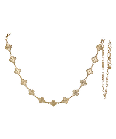 Waist chain featuring a repeated floral motif design