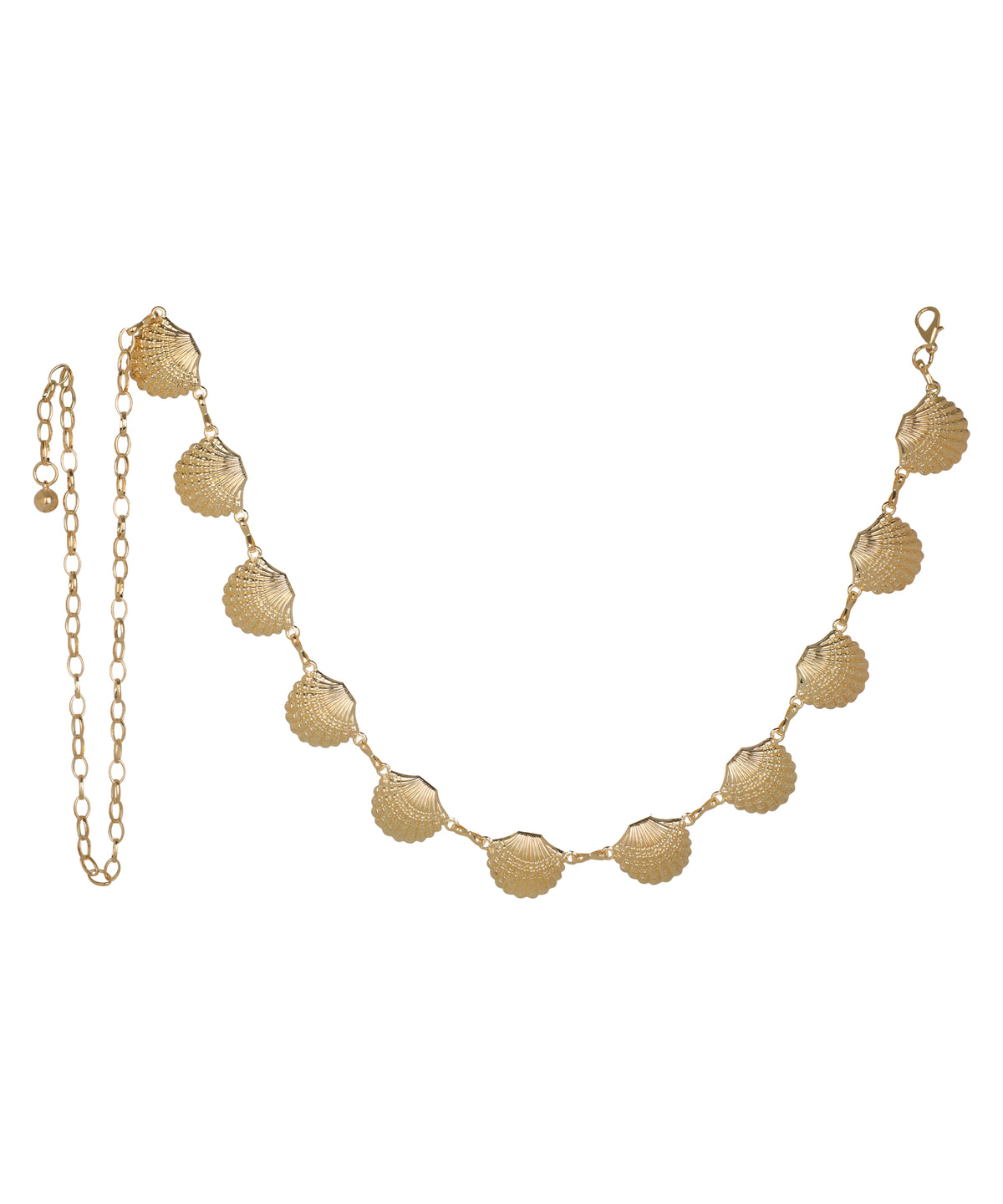 Waist chain featuring a repeating seashell motif design