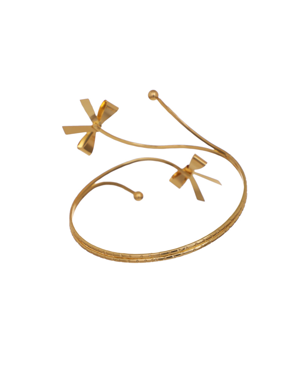 Statement Textured Spiral Arm Cuff with Bows | Stylika