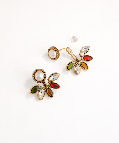 Multi-Color Leaf Ear Jackets with Pearl Studs | Stylika