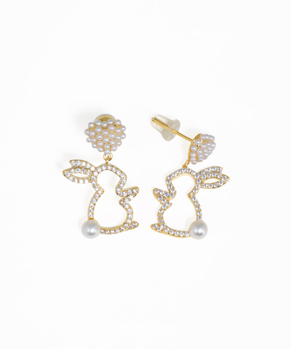 Gold bunny drop earrings featuring sparkling crystal cluster accents