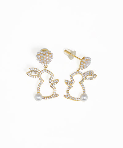 Gold bunny drop earrings featuring sparkling crystal cluster accents