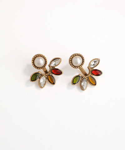 Multi-Color Leaf Ear Jackets with Pearl Studs | Stylika