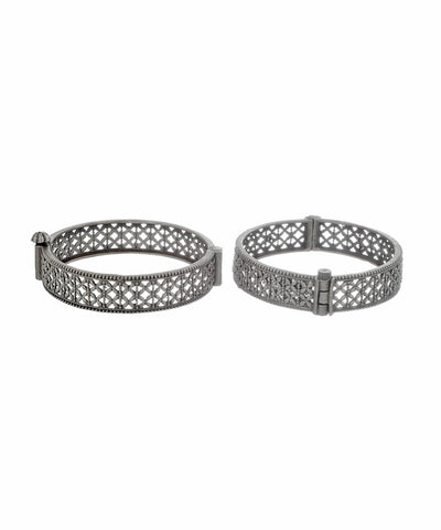 Artisan Geometric Lattice Oxidised Bangles | Stylika