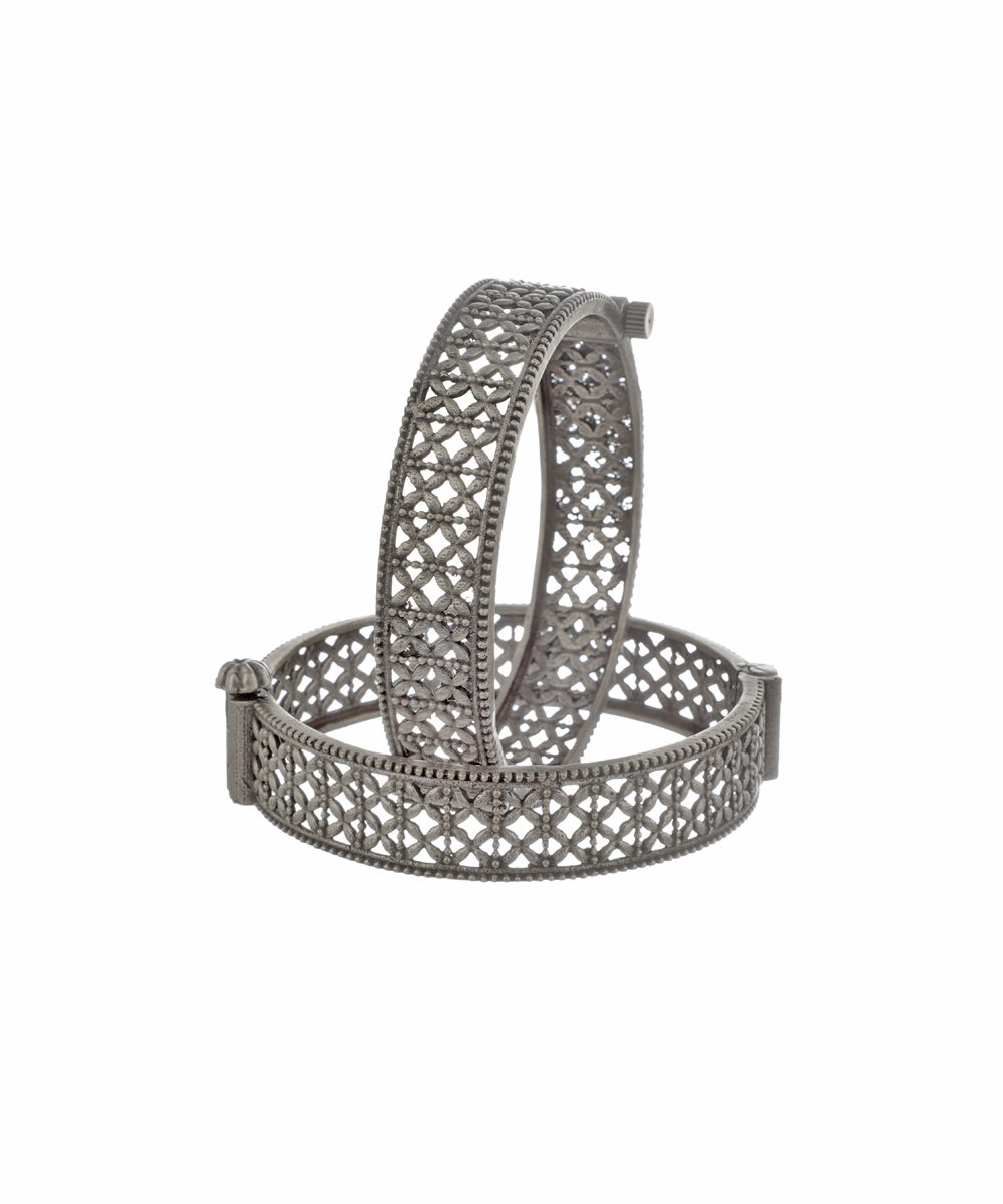 Artisan Geometric Lattice Oxidised Bangles | Stylika