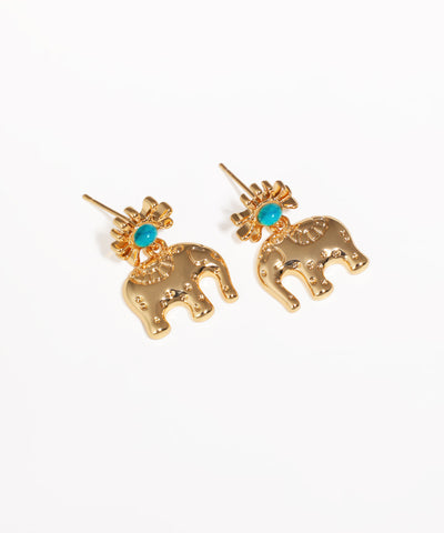 Intricate Sunburst Elephant Charm Drop Earrings | Stylika
