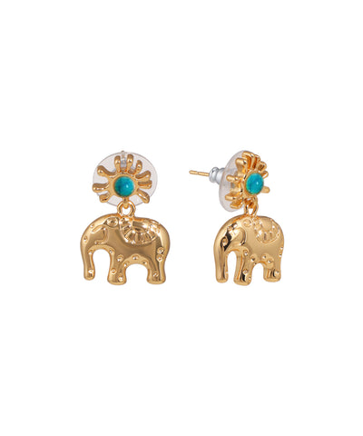 Intricate Sunburst Elephant Charm Drop Earrings | Stylika