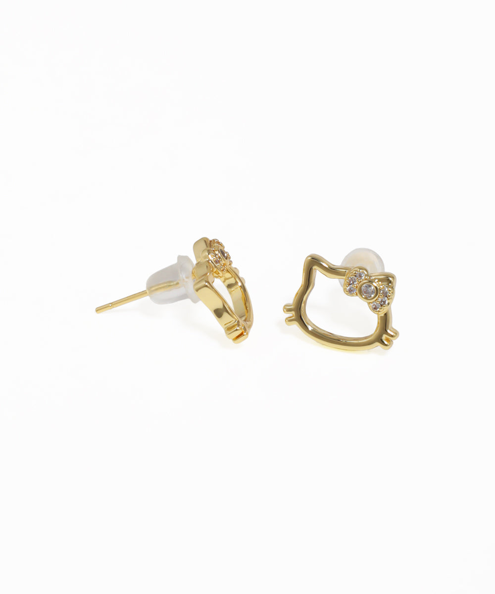 Gold Hello Kitty inspired stud earrings featuring signature bow detailing