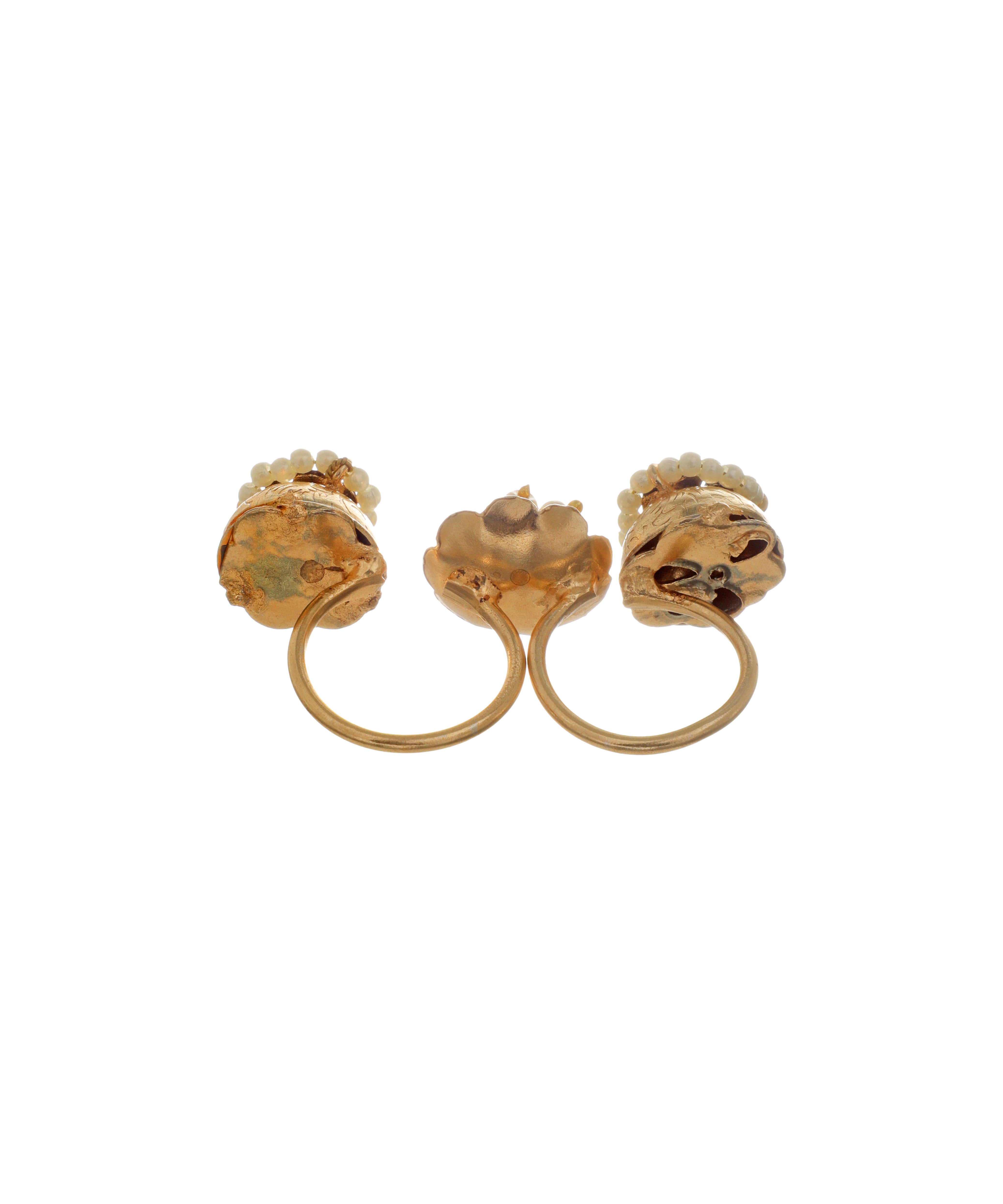 Intricate Floral Cluster Ethnic Double Finger Ring | Stylika