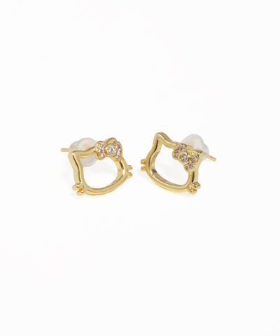 Hello Kitty outline bow stud earrings with gold-tone finish and crystal accents